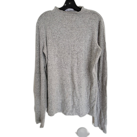 Zara Heather Gray Mock Neck Long Sleeve Knit Sweater Size Large - Picture 9 of 9